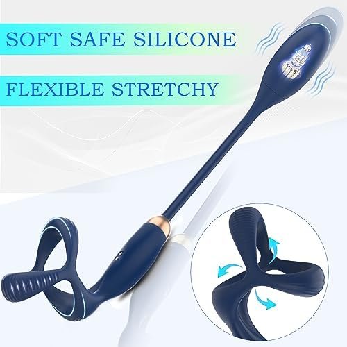 Prostate Massager Vibrating Cock Ring Anal Plug Vibrator Adult Sex Toys For Men 10 Vibrating Modes Male Stimulator Waterproof Penis Ring Toy Remote Control Blue Butt Plug - Image 3