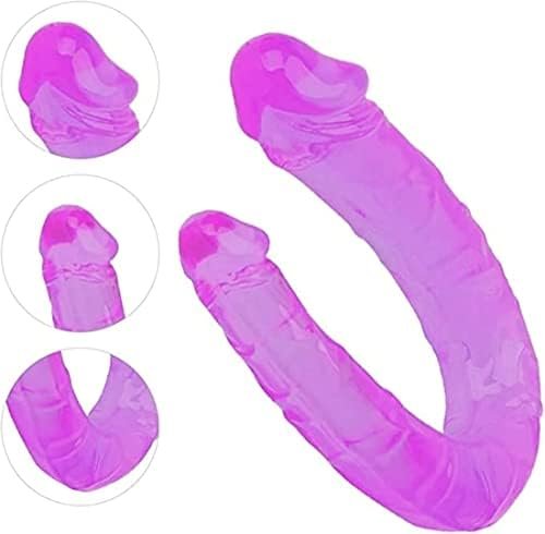 Erun Double Jelly Dildo U Shape Crystal Male Artificial Penis Realistic Dildos No Vibrator Erotic Lesbian Sex Toys G-Spot Stimulation Orgasmic Adult Sex Toys Purple - Image 3