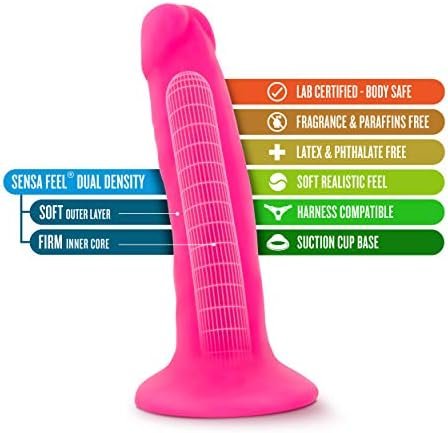 Blush Neo Sensa Feel Dual Density Super Soft Squishy 6 Inch Cup Realistic Suction Cup Dildo - Neon Pink - Image 2