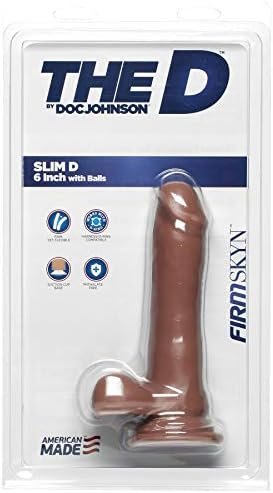 Doc Johnson The D - Slim D - 6 Inch With Balls - Firmskyn - 6.5" Long And 1.5" Wide - Strong Suction Cup Base - O-Ring Harness Compatible Dildo, Chocolate - Image 2