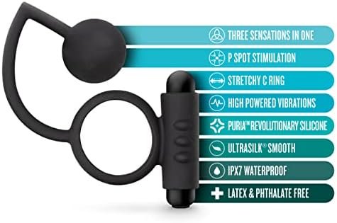 Blush Anal Adventures Platinum - Silicone Butt Ball With Vibrating C Ring - Performance - Body Safe Plastic - Easy To Clean - Ultrasilk Silicone - Latex Free - Sex Toys For Men Couples - Black - Image 2
