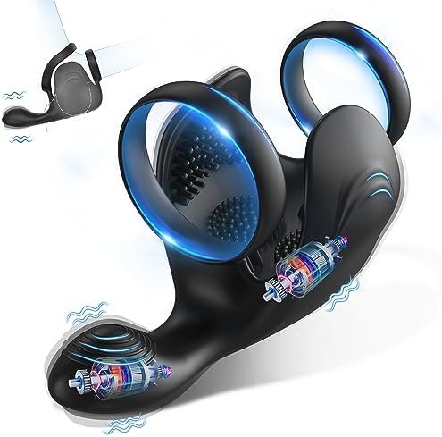 Vibrating Double Penis Cock Ring, 3 In 1 Male Vibrator Penis Ring With 10 Vibration Modes For Prostate Massager, Waterproof Testicles Stimulation Sex Toys Adult Toys & Games For Men Couple
