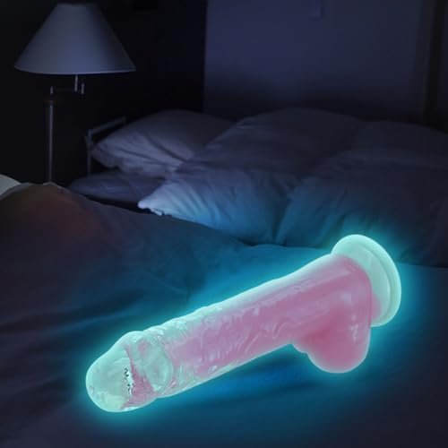 Realistic Soft Dildo As Jelly With Double Layer Glow-In-The-Dark Adult Sex Toys, Transparent Red Female Replica Penis Stick Adult Pleasure Toy For Vaginal G-Spot Anal Play Masturbation (L) - Image 3