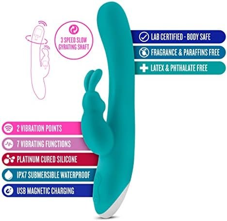 Blush Hop Rave Rabbit Plus - Pleasure Massager For Women - Wireless Rabbit Vibrator Dildo - Female Sexual Wellness - Vibrating Gyrating Shaft - Personal Vibrator -Personal Adult Sex Toy - Aquamarine - Image 2