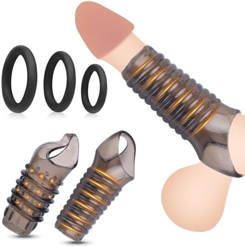 Reusable Cock Rings 5 Pcs Set, Penis Enlarge Sleeves, Delay Ejaculation Stronger Erection Enhancement Sex Toys, Long Lasting Stronger Strechy Penis Ring