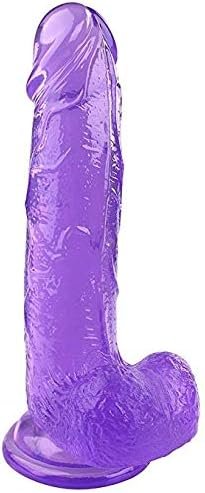 8 Inches Realistic Dildo With Suction Cup Adult Sex Toy Flexible Dildo With Curved Shaft And Ball Soft Dildo Big Cock 3D Textured Penis Thick Dong For Vagina Clit Stimulation For Women (Purple)