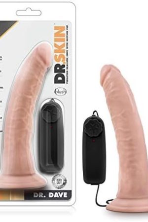 Blush Dr. Skin Dr Dave - 7 Inch Remote Controlled Vibrating Realistic Dildo - Strap On Compatible Suction Cup For Hands Free Play - Lifelike Body Safe Slim Vibrator Sex Toy For Men Women - Vanilla