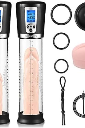 Electric Penis Vacuum Pump With 4 Suction Intensities, Automatic High-Vacuum Rechargeable Male Penis Enlargement Pump Extend Enhancer Masturbator Vagina Sleeve,Penis Rings Include Black