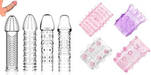 8Pcs Penis Sleeves Reusable Cock Condoms For Dildo Vibrator P-Spot G-Spot Couple Sex Toy Enhance Stimulation Delay Ejaculation
