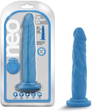 Blush Neo - 7 .5 Inch Sensa Feel Dual Density Realistic Dildo - Ultra Soft Lifelike 1.5" Slim - Strapon Compatible Suction Cup For Hands Free Fun - Try Pegging - Sex Toy For Women Men Couples - Blue