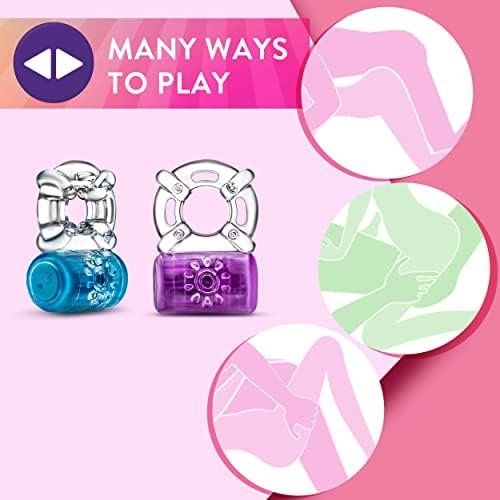 Play With Me Pleaser Rechargeable Vibrating C Ring - 5 Vibration Modes - Stretchy To Fit All Penises - Soft Ticklers Stimulate Clitoris - Sexual Enhancer For Couples Men - Stay Harder, Longer - Blue - Image 3