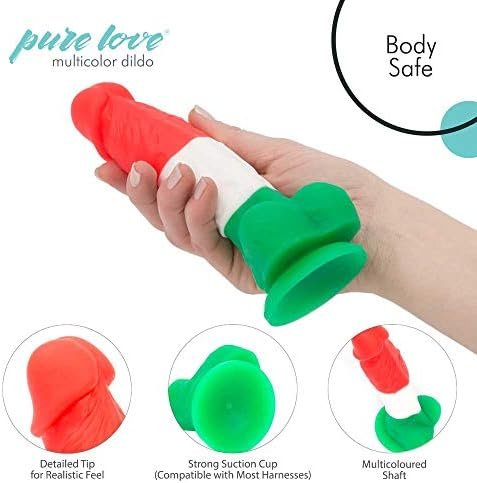 Pure Love 7 Inch Multicolored Silicone Dildo With Suction Cup, Harness Compatible, Adult Sex Toy, Multicoloured - Image 2