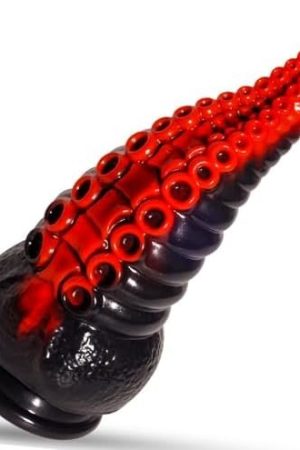 8 Inch Silicone Tentacle Realistic Dildo For Women: Thick Fat Dildo With Strong Suction Cup,Big Monster Fantasy Dildo - Liquid Silicone Anal Plug Prostate Massager For Hands-Free Play (Red Black)