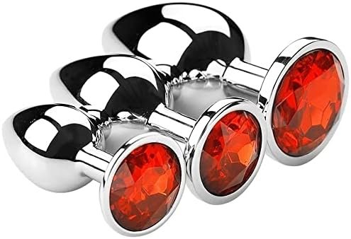 Anal Sex Trainer 3Pcs Stainless Steel Jeweled Butt Plugs, Bloimp Anal Sex Toys Kit For Starter Beginner Men Women Couples, Red (Heart-Purple)