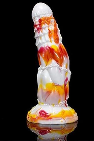 Curved Soft Silicone Made Colorful Dildo Anal Plug Multi Colored Flexible Hands Free Odorless (Red+Yellow+White)