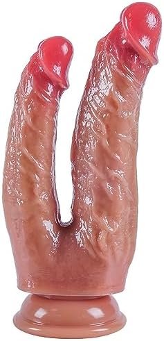 8.3 Inch Big Realistic Double Ended Dildo,Soft Liquid Silicone Double Sided Dildo, Suction Cup For Hands Free Play, Flexible Dildo Headed With Curved Shaft For Vaginal G-Spot And Anal Play Lesbian
