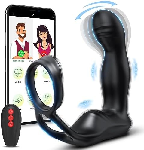 Adults Sex Toys For Men Anal Vibrator Prostate Massager With Cock Ring, App Remote Control Couple Sex Toy Male Anus Stimulator Wiggling & Vibrating Butt Plug Prostate Stimulor Gspot Vibrator Anal Toy