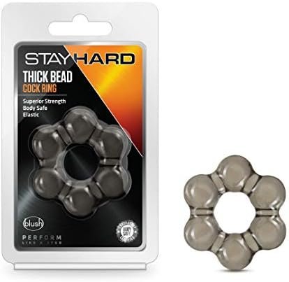 Blush Stay Hard Thick Bead Cock Ring - Increase Stamina, Harder Erections, Engorges Penis Adding Girth, Lengthen, Thicker - Stretchy To Fit Most - Male Enhancement Sex Toy For Men, Couples - Black