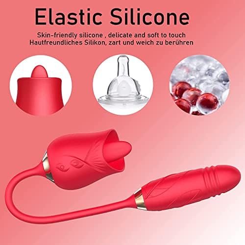 Powerrider Vibrator For Women, Rose Toy Tongue Licking Vibrator With Vibrating Egg, G Spot Rose Vibrator Clitoral Vibrator Dildo Stimulator Vaginal And Anal Sex Toy 2 In 1 Nipple Sucker Oral Sex Toys - Image 2