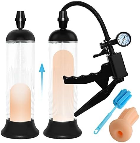 Penis Pump, Manual Vacuum Penispumps For Men Enlargement Pump, Penis Extender Enlarger With Pressure Gauge And Pocket Pussy And Cleaning Brush, Cock Pump Dick Pump For Male, Adult Sex Toys For Men