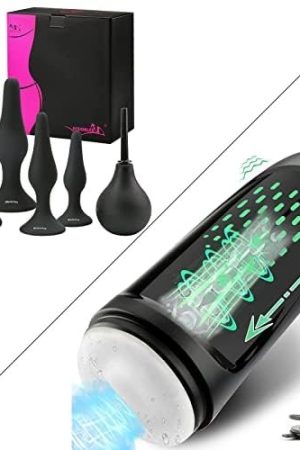 Sex Toys 4Pcs Butt Anal Plug Set Silicone Anal Butt Plug,Automatic Male Masturbator,Hands Free Masturbation Cup With 5 Thrusting & 5 Vibrating Modes