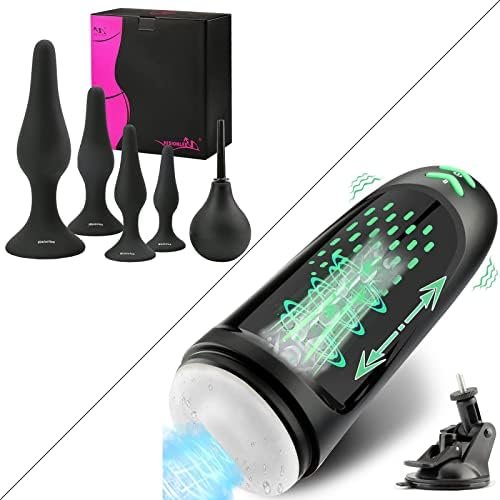 Sex Toys 4Pcs Butt Anal Plug Set Silicone Anal Butt Plug,Automatic Male Masturbator,Hands Free Masturbation Cup With 5 Thrusting & 5 Vibrating Modes
