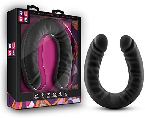 Blush Ruse Platinum Cured Ultrasilk Purioโข Silicone Double Headed Dildo - 18 Inch Curved Realistic Dp Double Penetration Dildo For Male Female Pleasure Adult Sex Toy - Women Men Couples - Black