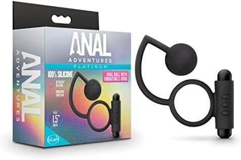 Blush Anal Adventures Platinum - Silicone Butt Ball With Vibrating C Ring - Performance - Body Safe Plastic - Easy To Clean - Ultrasilk Silicone - Latex Free - Sex Toys For Men Couples - Black