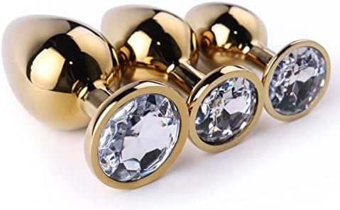 Lock Love 3 Pcs Luxury Jewelry Design Fetish Anal Butt Plug Metal Butt Plug Stainless Steel Anal Plug Set Expanding Plug Toys Round Shape Plug Beginner Trainer Kit 3 Pcs (Round, Gold) - Image 3