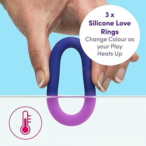 Lovehoney Colourplay Triple Cock Ring Set - 3 Colour Changing Thick Silicone Penis Rings - 3 Sizes - Waterproof - Purple/Blue - Image 2