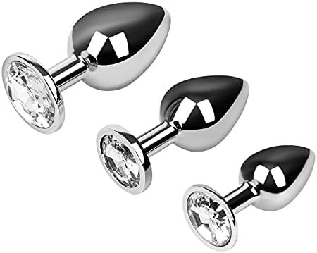 Eis Crystal Anal Plug Set Of 3 - Princess Butt Plug, Aluminum, Unique Jeweled Design, 3 Different Sizes - Suitable For Anal Training (2.8 Inches - 3.7 Inches)