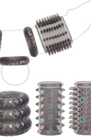 Cock Ring Penis Sleeve Set With 2 Stretch Textured Penis Sheath 3 Cock Rings For Men Erection Sex, Penis Pump Extender Girth Extension Enhance Partner Experience, Adult Sex Toys For Men Couples Black
