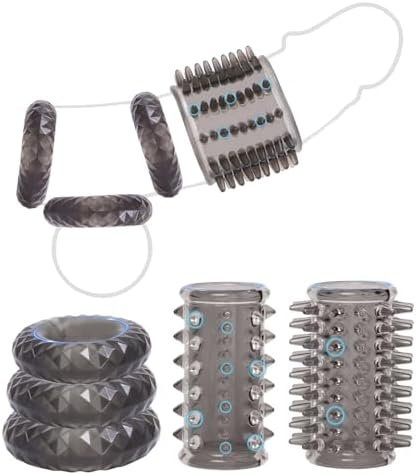 Cock Ring Penis Sleeve Set With 2 Stretch Textured Penis Sheath 3 Cock Rings For Men Erection Sex, Penis Pump Extender Girth Extension Enhance Partner Experience, Adult Sex Toys For Men Couples Black