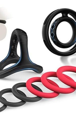 Silicone Penis Rings Set With 8 Different Sizes Cock Rings For Erection Enhancing, Long Lasting Stronger Men Sex Toy, Strechy Adult Sex Toys For Men Or Couple Black Red