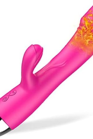 Rabbit Vibrator With Heating, 30 Powerful Vibrations G Spot Vibrator With Independent Clitoral Stimulator, Waterproof Rechargeable Dual Motor Rose Adult Toy, Dildo Vibrator Women/Couples, 1.0 Count