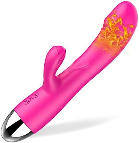 Rabbit Vibrator With Heating, 30 Powerful Vibrations G Spot Vibrator With Independent Clitoral Stimulator, Waterproof Rechargeable Dual Motor Rose Adult Toy, Dildo Vibrator Women/Couples, 1.0 Count