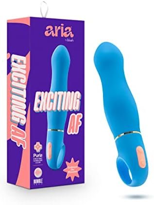 Blush Aria Exciting Af Silicone Vibrator - Rumbletech Powerful Rumbly 10 Vibration Settings - G Spot Stimulation - Ipx7 Waterproof - Finger Loop For Accessibility - Sex Toy For Women Couples - Blue