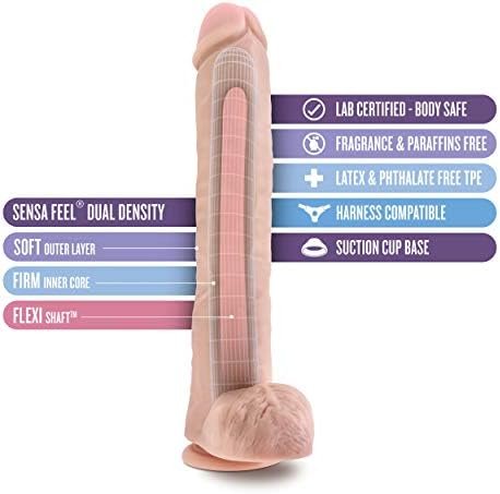 Blush Au Naturel 14 Inch Real Feel Dual Density Dildo, Realistic, Suction Cup Strap On Harness Base, Fat Thick Large Vanilla - Image 2