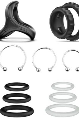 Avvolg Silicone Penis Ring Kit Stainless Steel Cock Rings For Men, Adult Sex Toys, Stretchy Male Dick Erection Enhancing Tools, Couples' Games Comfort Sensory Ring Set 11 Pcs Kit