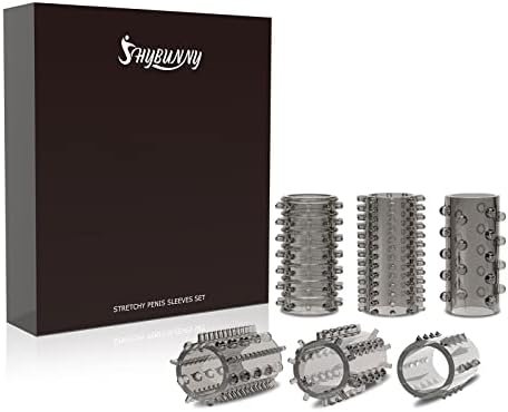 Cock Rings With 6 Stretchy Textured Studded Stretchy Penis Sleeve Set Penis Rings Erection Enhancing Enhance Men Adult Sex Toys For Men Couple Black