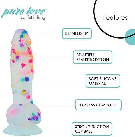 Pure Love 7.5" Confetti Clear Silicone Dildo With Suction Cup, Harness Compatible Adult Sex Toy - Image 2