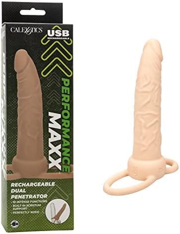 Calexotics Performance Maxx Rechargeable Dual Penetrator Cock Ring Butt Plug - Ivory - Se-1634-05-3