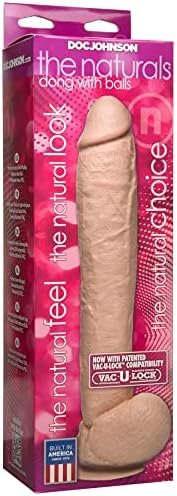 Doc Johnson The Naturals - 12 Inch Dong With Balls - With Removable Vac-U-Lock Suction Cup Base - F-Machine And Harness Compatible Dildo - Proudly Made In America - Dildo - White - Image 3