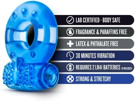 Blush Stay Hard - Usb Rechargeable 5 Function Vibrating Cock Ring - Stretchy - Ipx7 Fully Submersible Waterproof - Last Longer - Harder Erections - Sex Enhancing Couples Toy For Men - Blue - Image 2