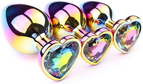 Lock Love Colorful Rainbow Gradient Anal Butt Plug Colorful Butt Plug Rainbow Crystal Metal Princess Rainbow Butt Plug For Women Sex Gift (Heart) - Image 2