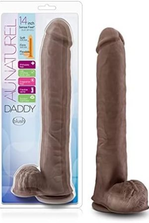 Blush Au Naturel Daddy - Xxl Realistic Dildo 14 Inch Long, 2.5" Thick - Sense Feel Dual Density Cock - Flexible Shaft With Balls - Strong Suction Cup Base - Strap On Harness Compatible - Chocolate