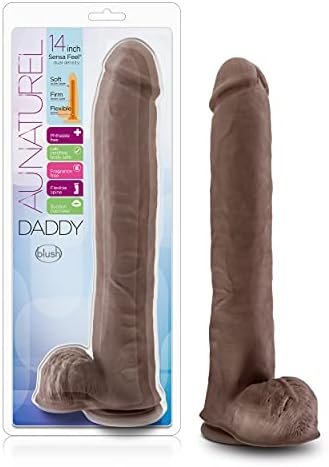 Blush Au Naturel Daddy - Xxl Realistic Dildo 14 Inch Long, 2.5" Thick - Sense Feel Dual Density Cock - Flexible Shaft With Balls - Strong Suction Cup Base - Strap On Harness Compatible - Chocolate