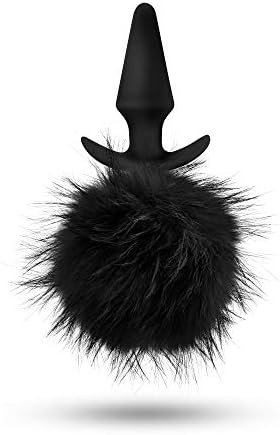 Blush Temptasia Pom Pom Plug - Puria Silicone Bunny Tail Butt Plug - Tapered For Comfort - Wearable Anchortech Design - Faux Fur Anal Plug Sex Toy For Women - Black