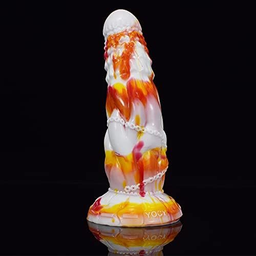 Curved Soft Silicone Made Colorful Dildo Anal Plug Multi Colored Flexible Hands Free Odorless (Red+Yellow+White) - Image 2