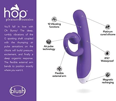 Blush Oh Bunny - Rechargeable G Spot Air Pulse Vibrator - Platinum Puria Silicone Ultrasilk Smooth Feel - Gentle Sucking Flexible Clitoral Stimulator - Ipx7 Waterproof - Sex Toy For Women - Midnight - Image 2